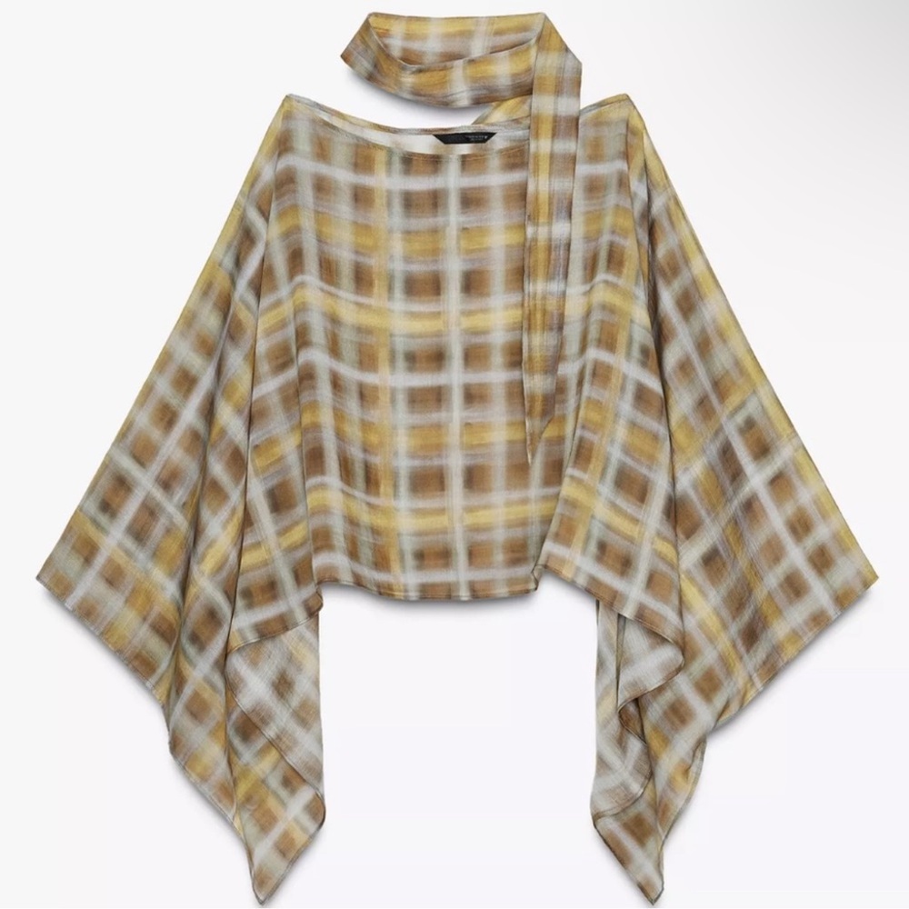 NWT ZARA PLAID SCARF CAPE SHIRT XS-S
